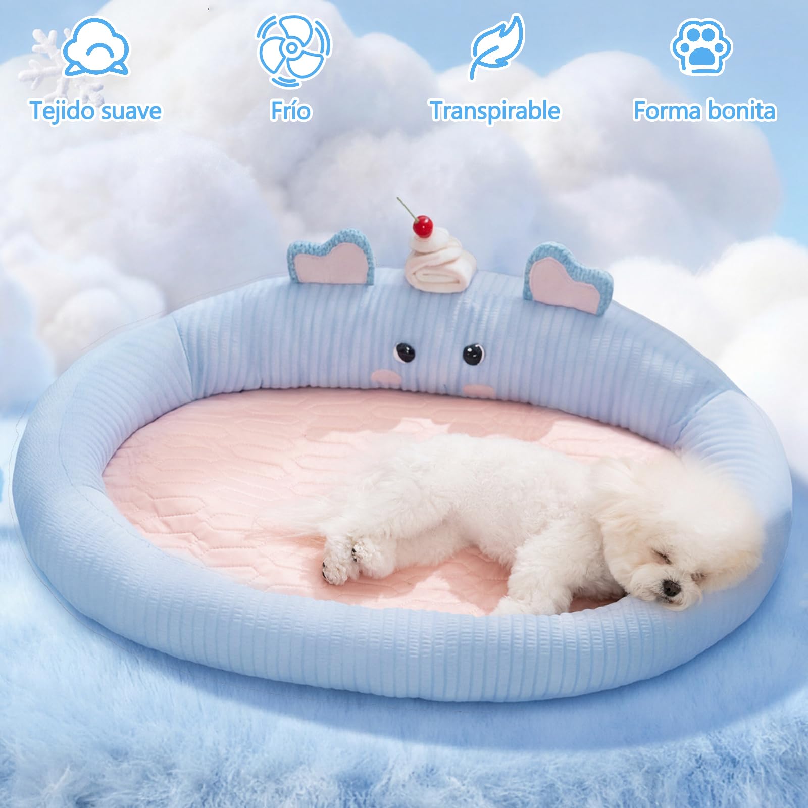 Galatée Cama para Perros De Látex y Seda Helada, Colchoneta Refrescante para Mascotas, Transpirable, Impermeable, Antideslizante, Apta para Gatos y Perros(XL,Azul)