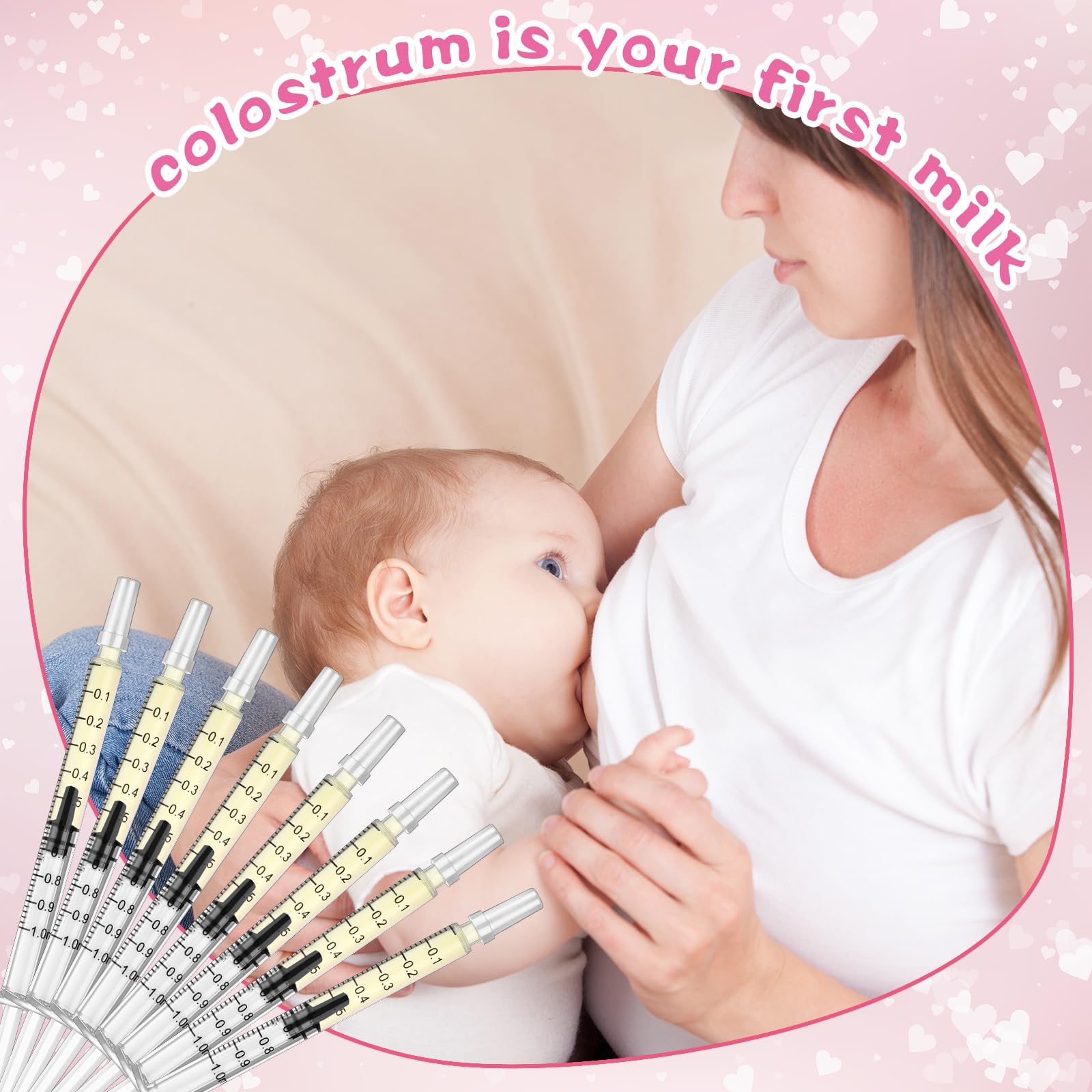 Kolostrum-Sammelset, 50-teilig, 1 ml, Muttermilchsammler, Milchfänger mit 4 Messbechern und 54 Aufklebern, Colostrum-Kollektion, Geschenkset, Kolostrum-Ernte-Set zum Stillen