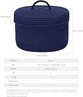 Vista 5 de Cesta de almacenamiento redonda de cuerda de algodón Sea Team con tapa, contenedor de almacenamiento tejido con tapa, contenedor de almacenamiento