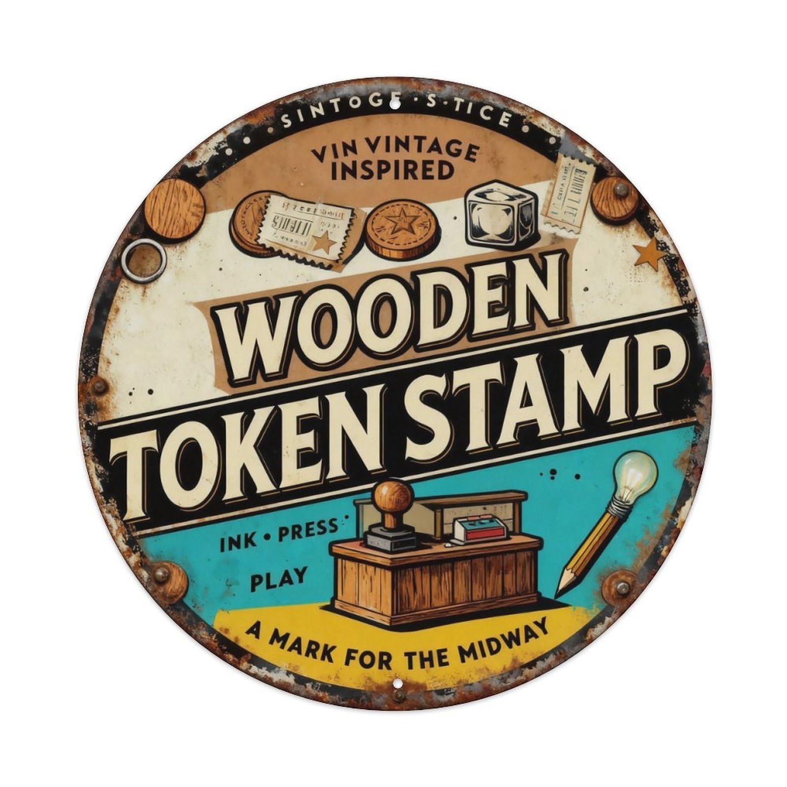 Wooden Token Stamp Sign Metal Tin Sign Plaque