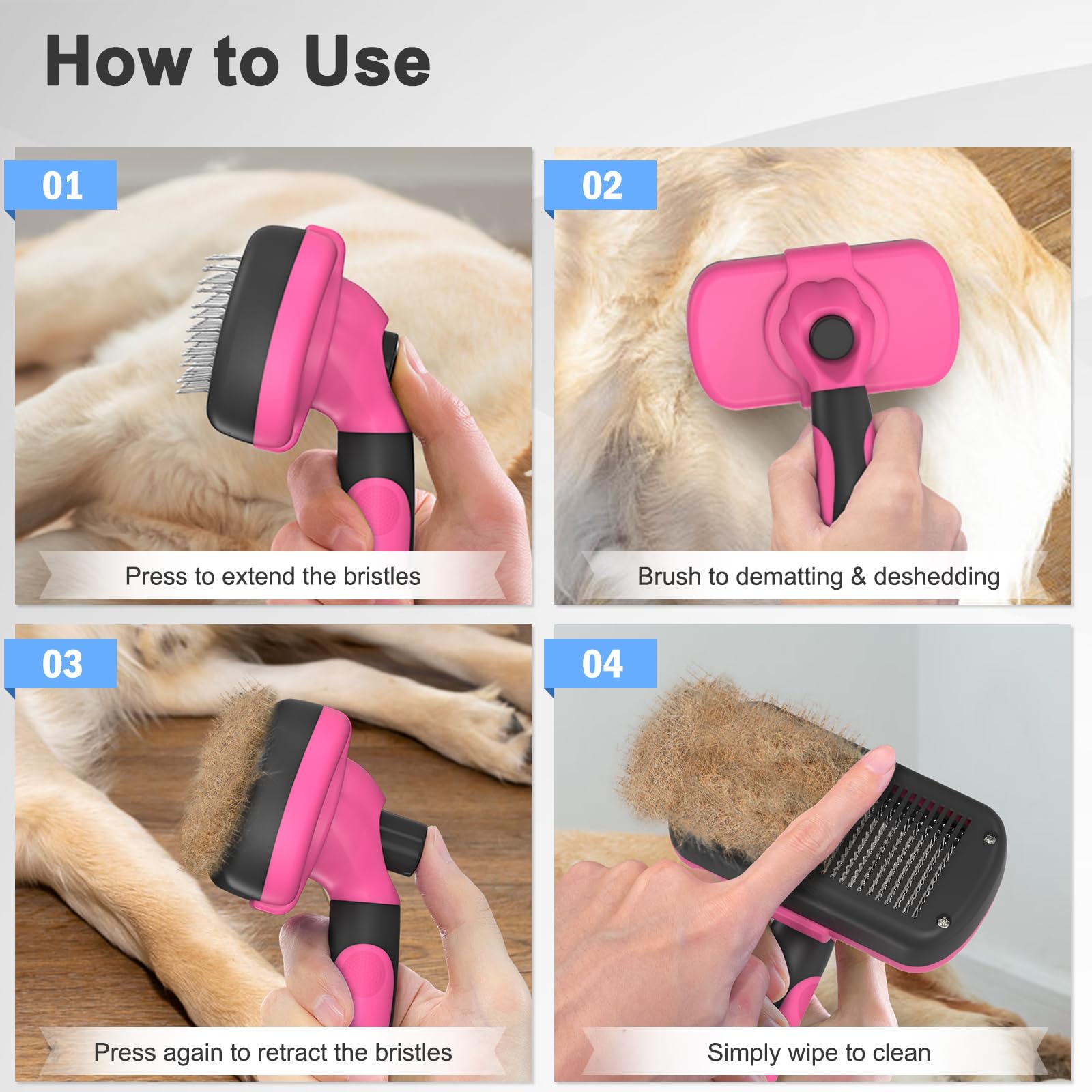 Dipoo Brosse autonettoyante pour chiens et chats, brosse douce pour la peau, brosse de toilettage pour chien, brosse de toilettage pour chien, brosse de démêlage, brosse à poils pour chiens à poils,