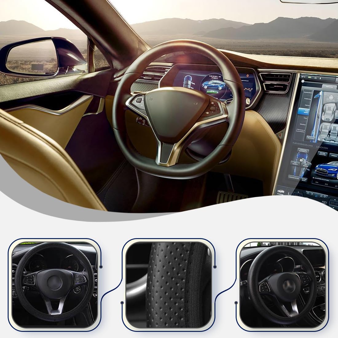 Coprivolante In Pelle Scamosciata - Per Auto, Universale 37-38 Cm, Nero - Foto 6