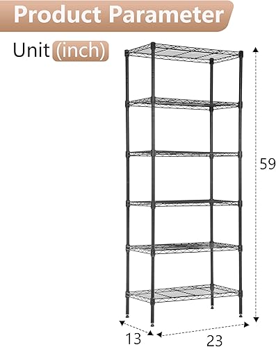Vista 187 de FDW - Estantería metálica : 6 estantes de alambre de acero resistente ajustables, con ruedas, 48 pulgadas (L) x 18 pulgadas (An) x 76 pulgadas (A)