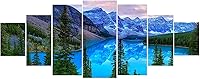 Startonight Blue Mountain Lake Acrylic Glass Wall Art - Glow in Dark Dual View 7 Panels 36x95 Landscape Decor