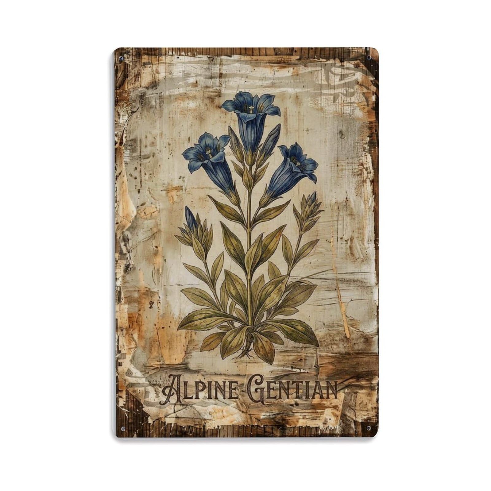 Alpine Gentian Mountain Vintage Metal Tin Sign Plaque Wall Decor for Cafe, Club, Garden Metal Poster 8x12Inch