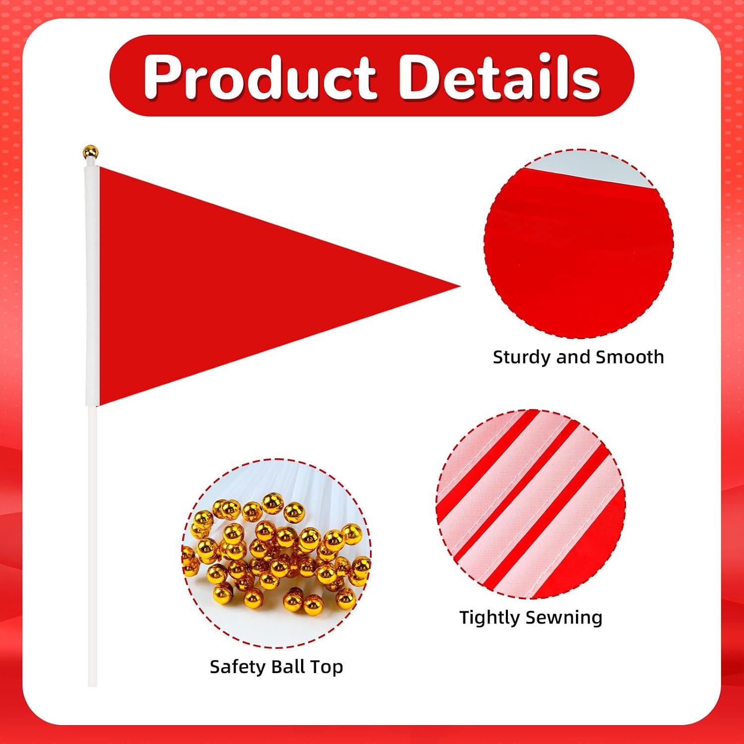 25 Pack Red Pennant Flags, Mini Handheld Pennant Flags, Solid Red Blank Pennants on Sticks for School Sports Club Bithday Party Events Celebration Gardens Decorations
