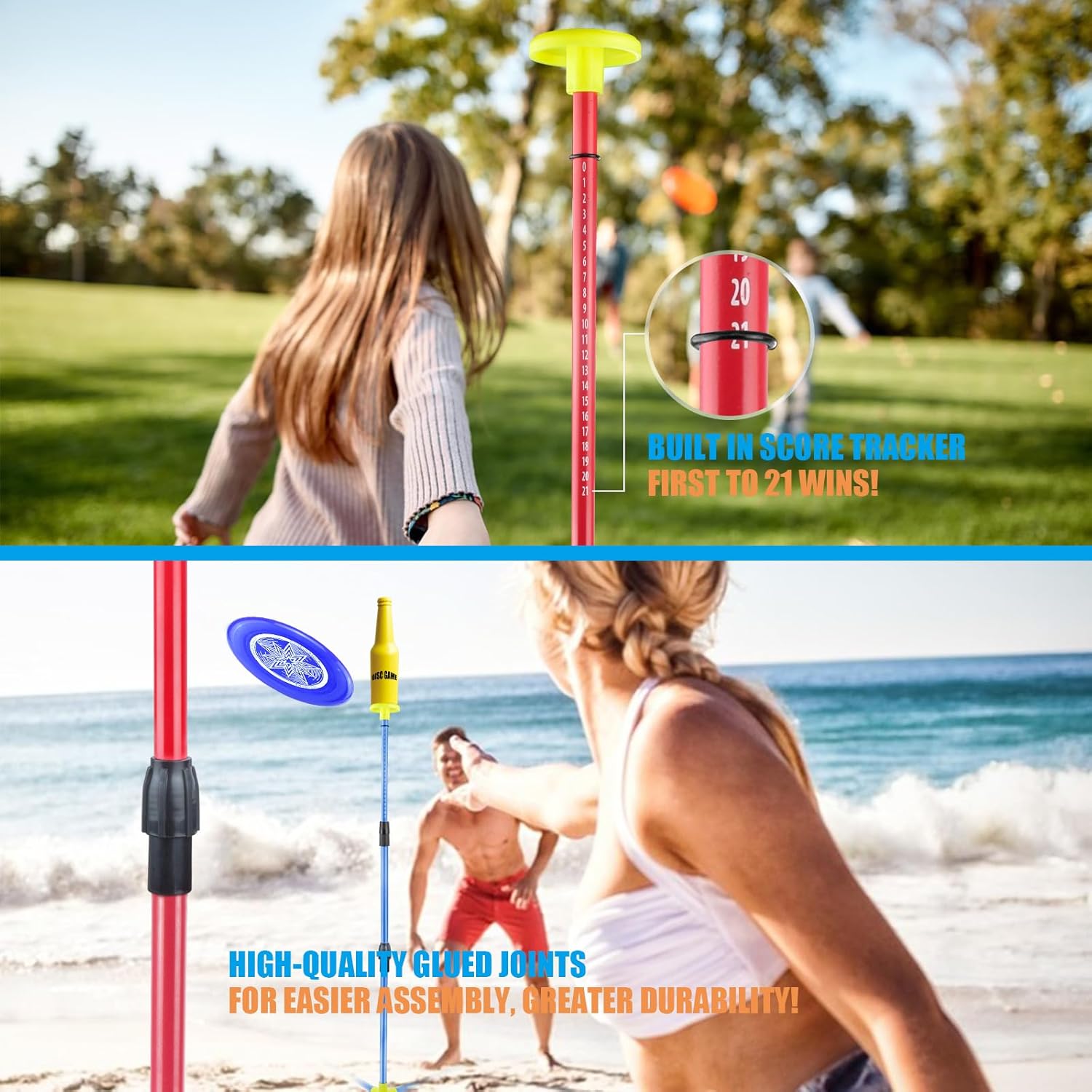 Eastgoing Outdoor Flying Disc Game Set, Bottle Game with Height Adjustment Button und Score Tracker, Outdoor Polish Horseshoes Game Set for Lawn, Backyard, Park, Camping，Beach Game