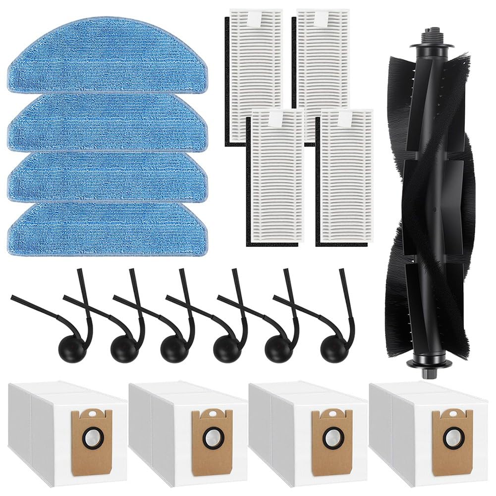 Kit de 19 pièces de rechange avec brosse principale, brosses latérales, filtres, tampons de nettoyage et sacs à poussière pour robot aspirateur