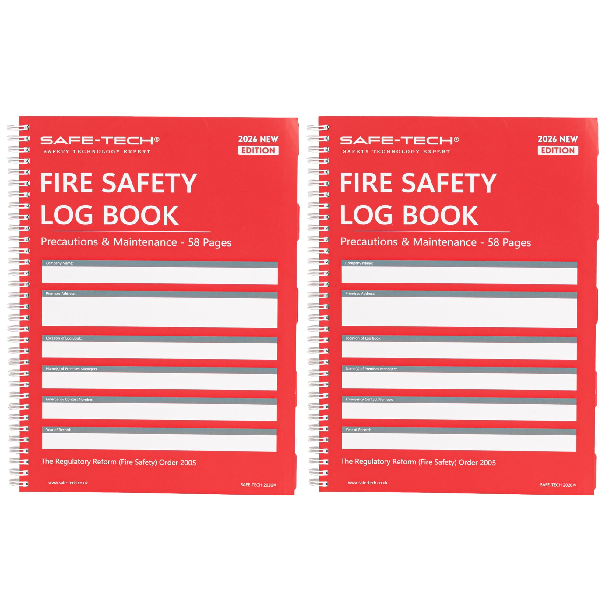 SAFE-TECH Fire Safety Log Book A4 Size, Fire Alarm Log Book 2 Pack