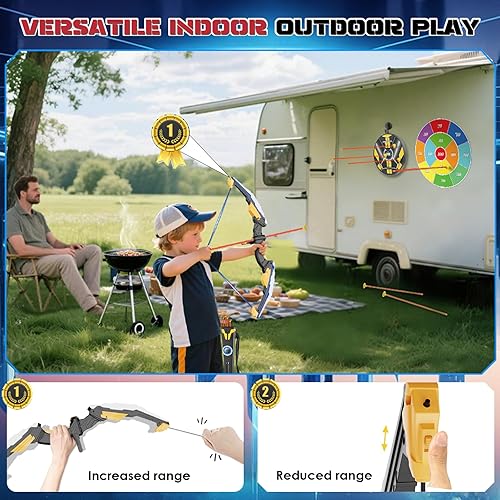 Miniatura 2 de Juego de arco y flecha para niños con luz LED, juego de tiro con arco con 10 flechas de ventosa, 2 objetivos de tiro con arco para interiores y