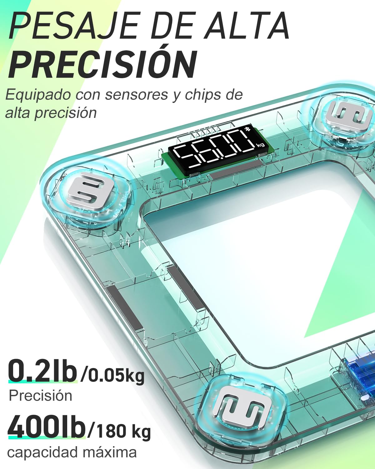 Báscula Grasa Corporal Bluetooth, INSMART Báscula Baño Digital con APP Inteligente, 13 Monitores de Composición Corporal, para Andriod y iOS, 180kg Negro