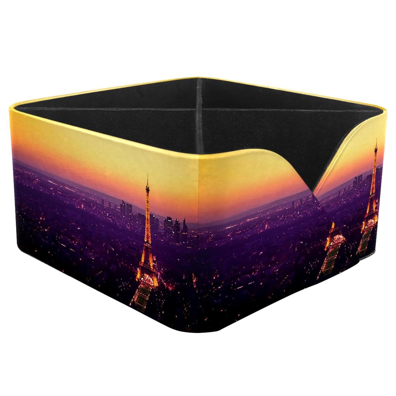 KengjuTesu Eiffel Tower Sunset Desktop Organizer Pen Holder, Rectangular Pencil Cup for Office, Study and Makeup Stations