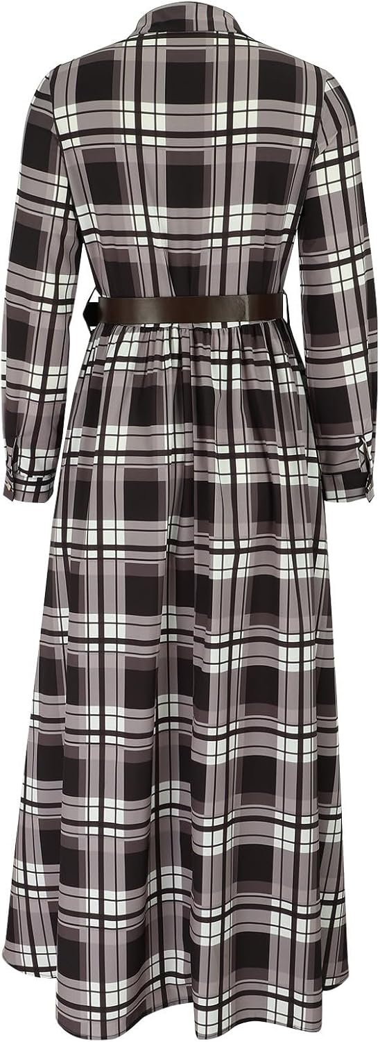 Plaid Maxi Dress for Women Vintage Long Sleeve V Neck Button Down Flowy Christmas Checkered Ruffle Maxi Shirt Dresses - Image 6