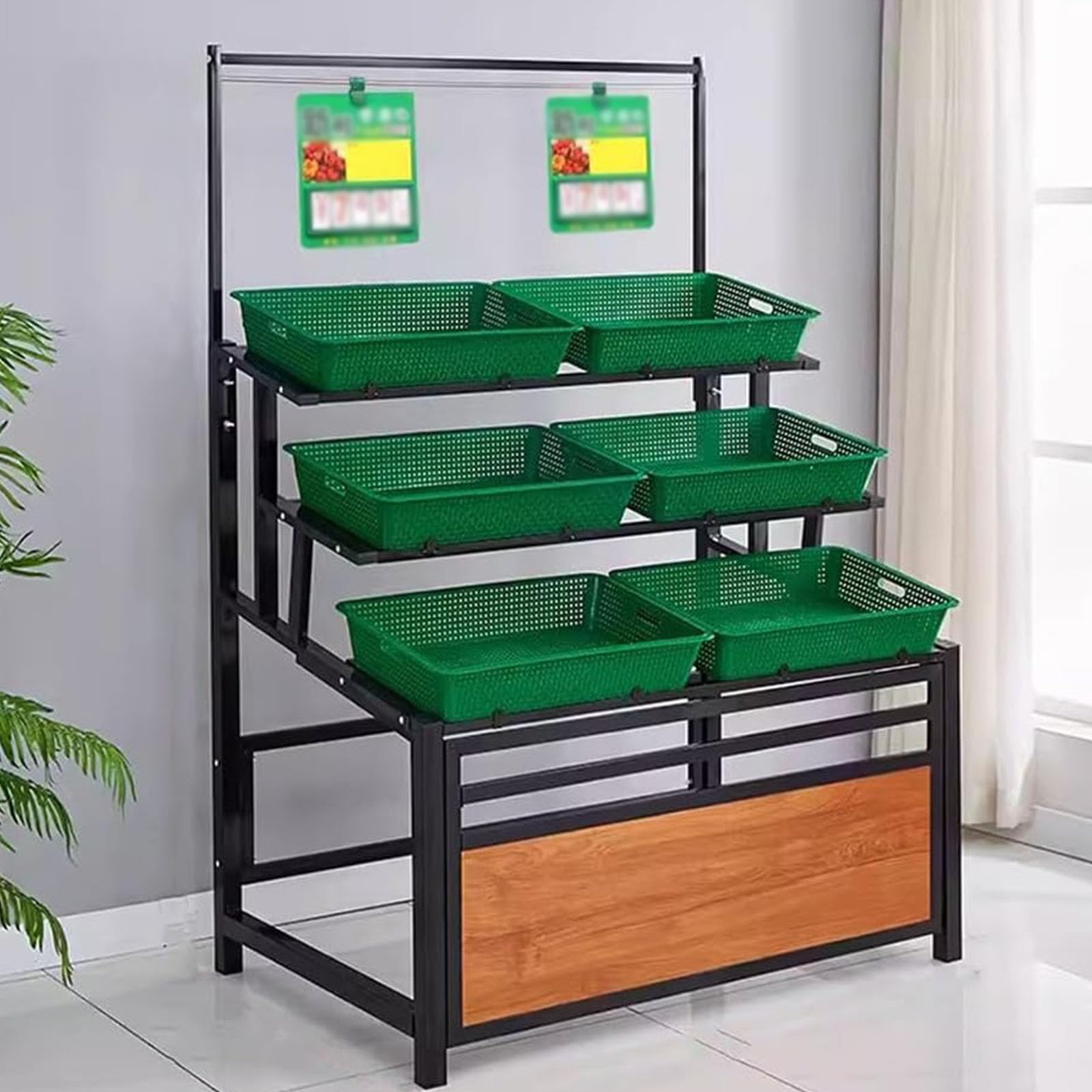 Scaffale portaoggetti a 3 ripiani con cestini in plastica per cucina, ufficio, organizzazione negozi
