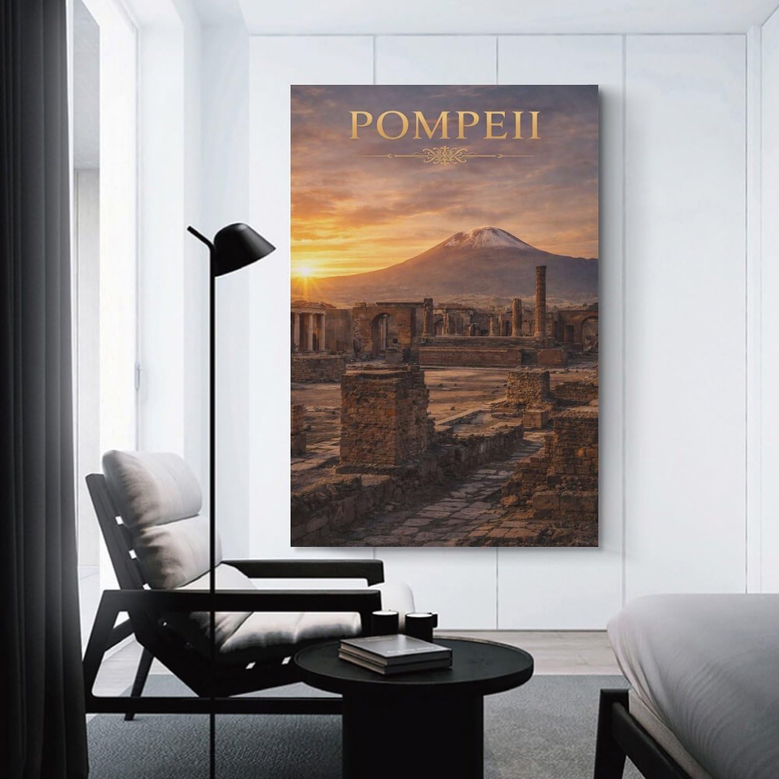 Junmoney Pompeii Ruins at Sunset Canvas Wall Picture, 24x36inch(60x90cm), for Home, Office, Studio Or Guest Room, A Flexible Wall Accent for Shared Spaces