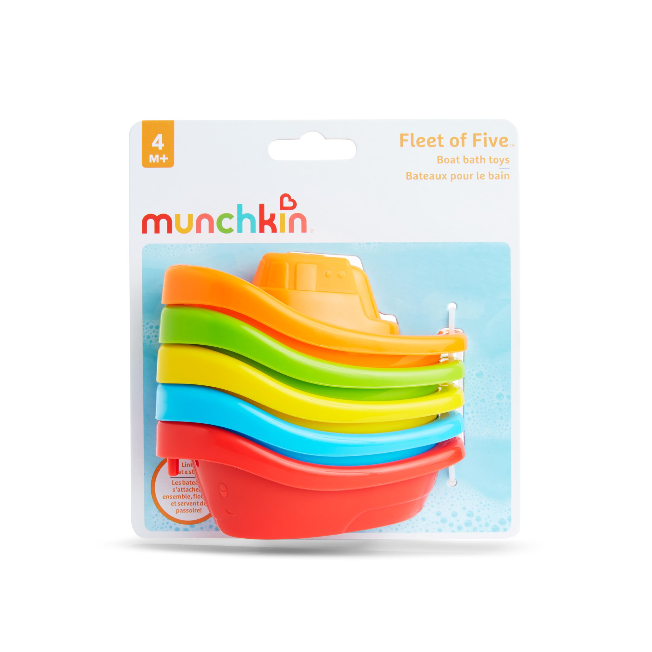 Munchkin Flotta di 5 Barche Giocattolo da Bagno | Giocattoli da Bagno Interattivi e Divertenti per Bambini e Neonati | Facile da Impugnare | Essenziali per Bambini | Confezione da 5