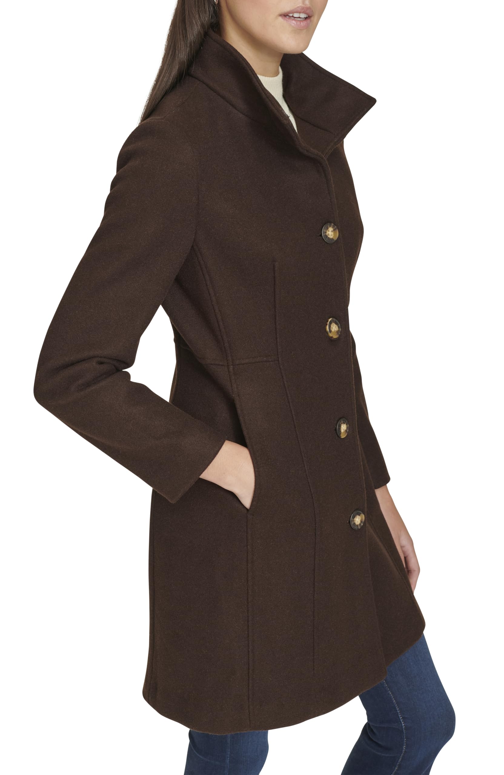 Calvin Klein Faux Wool Coat – Long Button Front Dress Coat With Stand Collar Cappotto da pisello Donna (Pacco da 1)