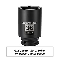 Vista 5 de MIXPOWER Juego de llaves de impacto profundo de 1/2 pulgada, CR-MO, 36 mm, métrico, 6 puntos, tuerca de eje de grado de impacto para fácil remoción