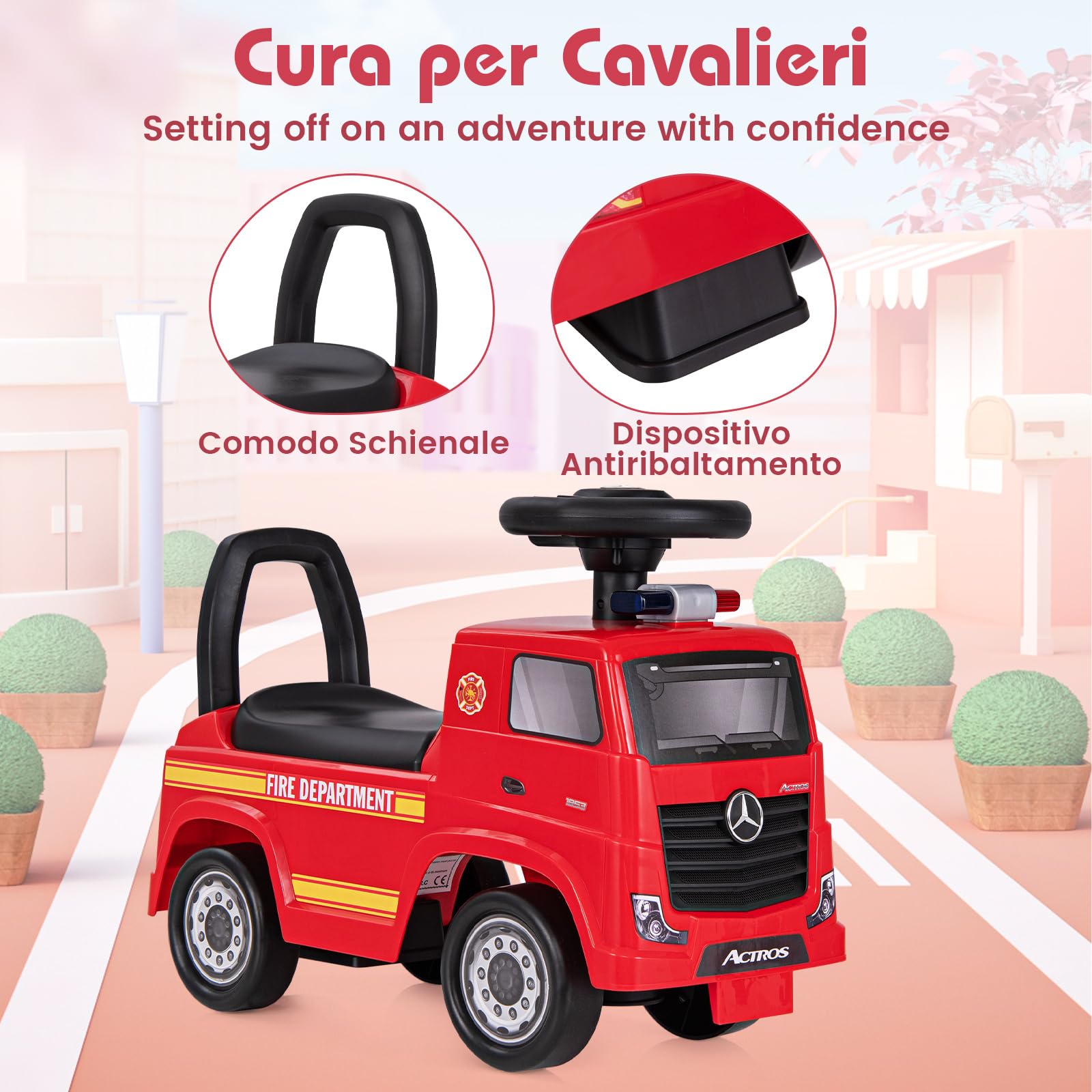 COSTWAY Camion dei Pompieri per Bambini, Macchinina Cavalcabile con Musica e Clacson, con Spazio di Stoccaggio Nascosto e Volante, Regalo per Bambini 2-6 Anni