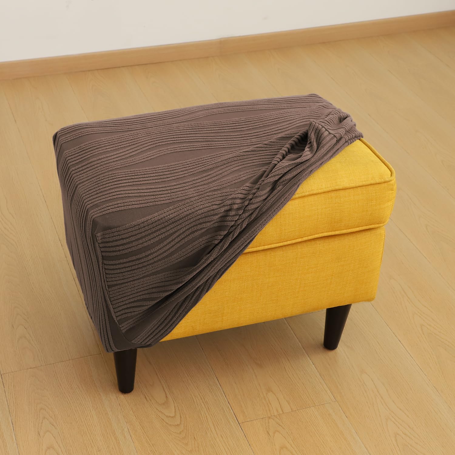HOKIPO Premium Knitting Jacquard 200 GSM Stretchable Footstool Cover, 'Nestiva Series' Chocolate Brown (AR-6236-BR)-image-9
