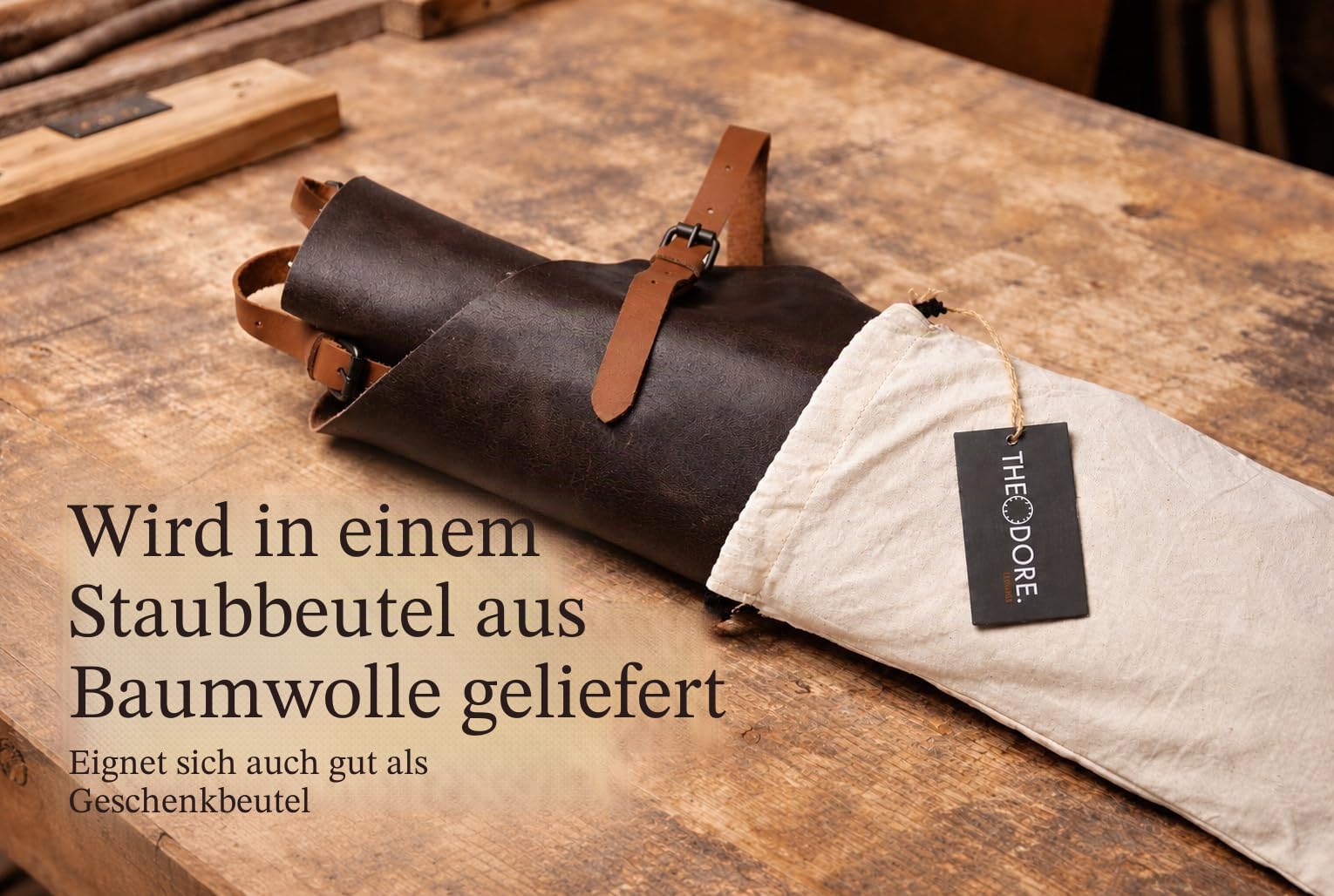 Theodore Arbeitsschürze aus echtem Leder - Bequem & Verstellbar mit Lederriemen, 3 große Taschen - Ideal für Grillen, Holzarbeiten oder Barista (Unisex)