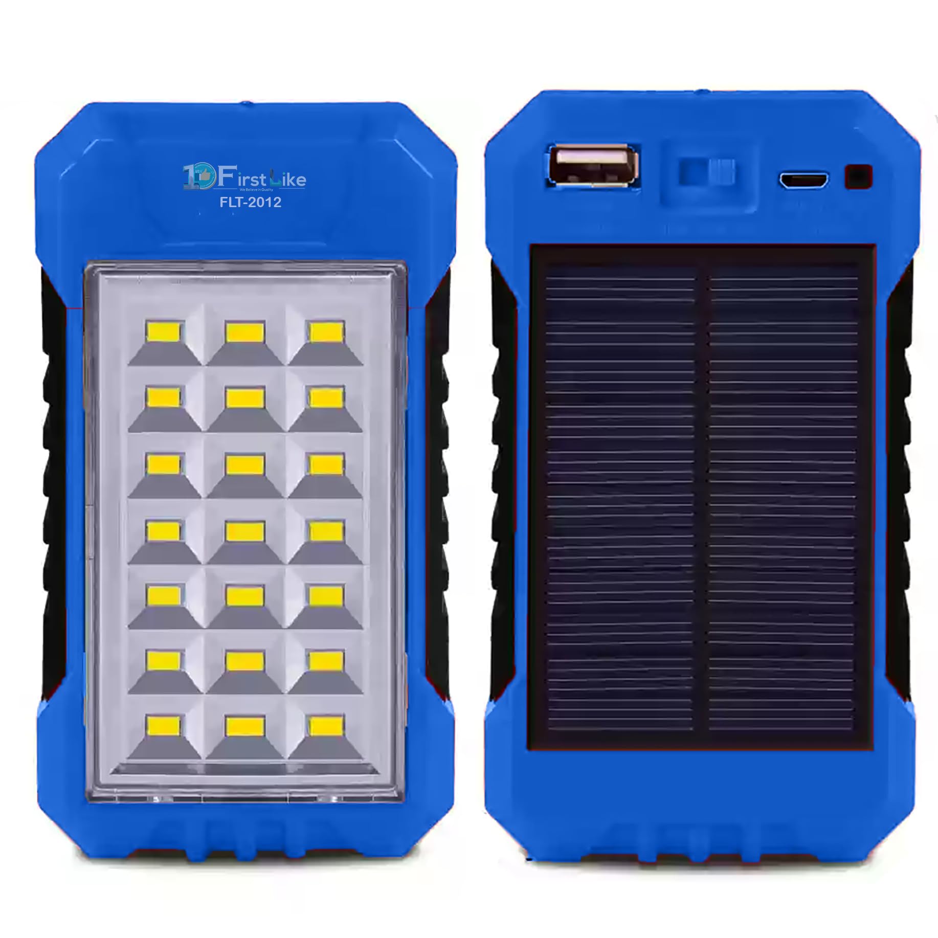 FIRSTLIKE Solar LED Light with Power Bank, 21 LED, 2500mAh Battery, 6V Solar Panel, USB Charging Port (Blue)