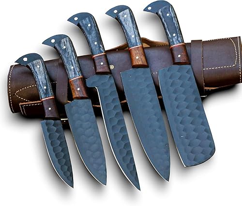 Miniatura 4 de Chef de cocina profesional hecho a mano de acero de Damasco  Juego de cuchillos de cocina de 5 piezas  Hecho a mano de acero de Damasco con funda