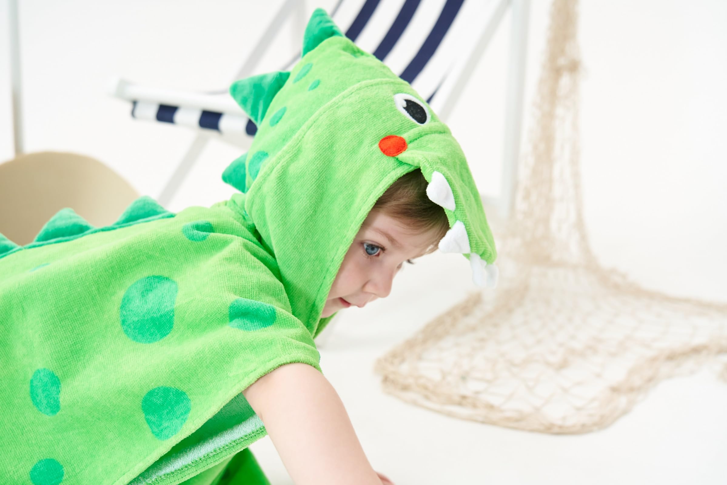 LOLANTA Asciugamano da bagno con cappuccio a poncho con dinosauro per bambini, 100% cotone (2-4 anni, verde C)