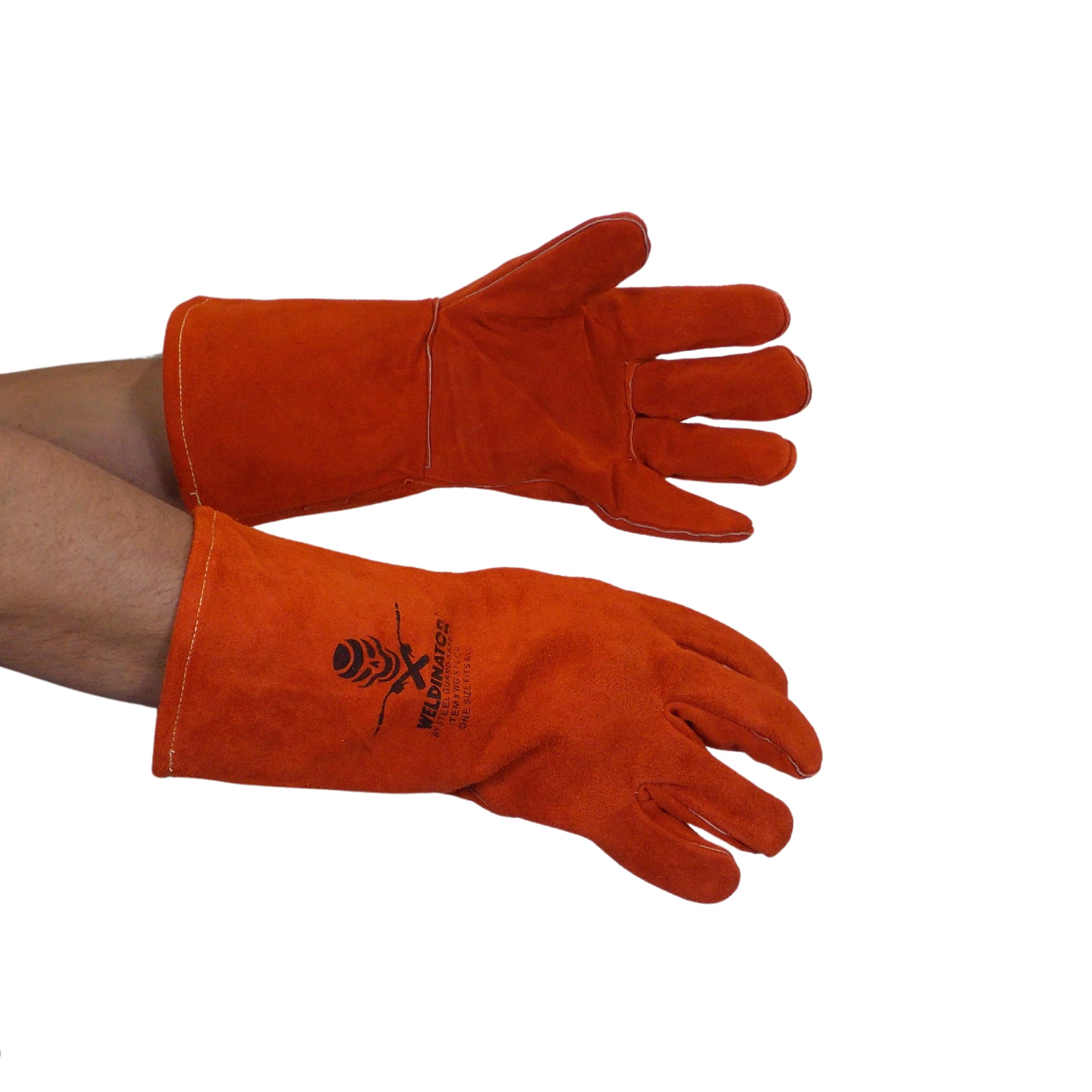 Steel Guard Safety WELDINATOR Value Red Orange Welding Gloves 16 inches, Fire Heat Resistant Leather, Welding for MIG, TIG, Stick