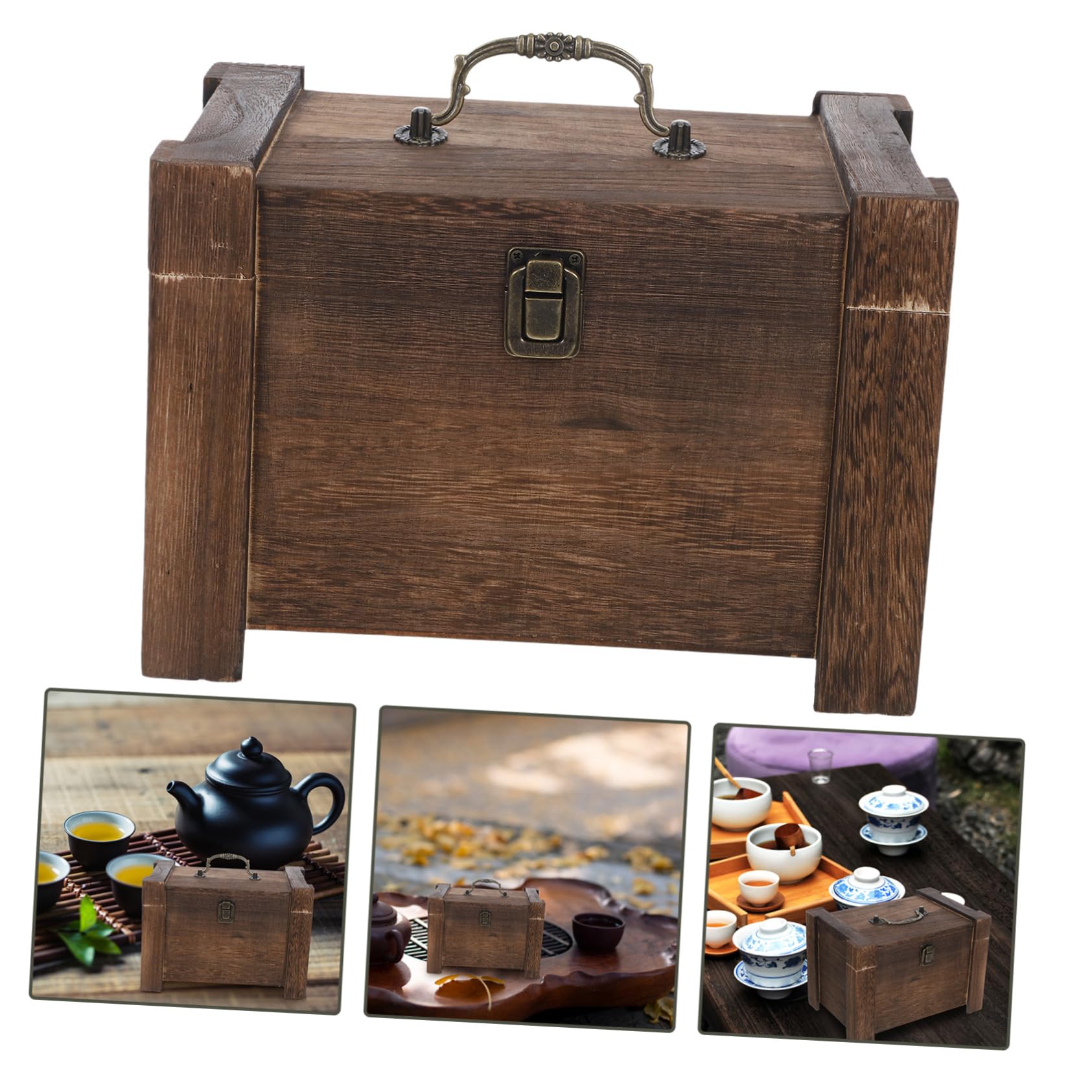 Gatuida Caja Organizadora de Té de Madera y Hierro 24, 5x16, 5 X 17