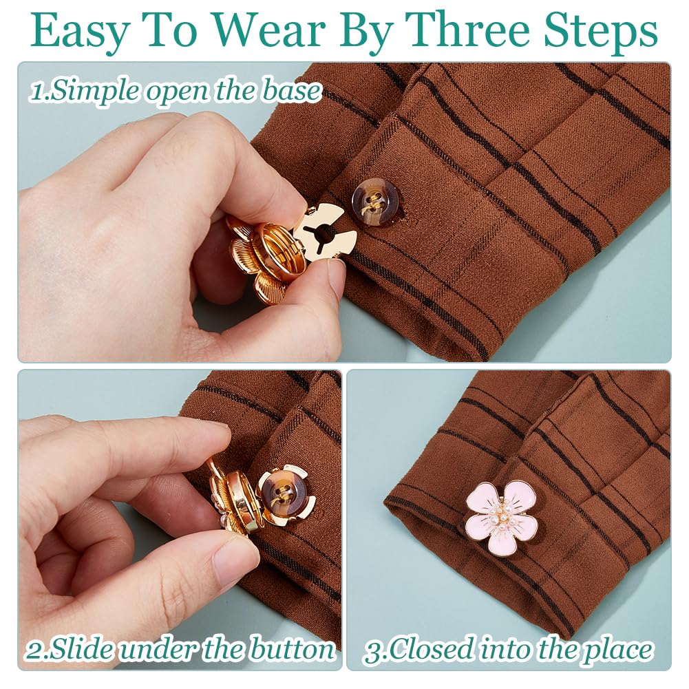 SUPERFINDINGS Manschettenknöpfe Set 6 Stück - Weiße Blumen Emaille Damen