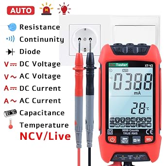 Xin Tester Digital Multimeterwith Case TRMS 9999 Counts Auto-Ranging Voltmeter, AC/DC Amp Ohm Voltage Meter Capacitance Frequency Diode with Backlight Flashlight