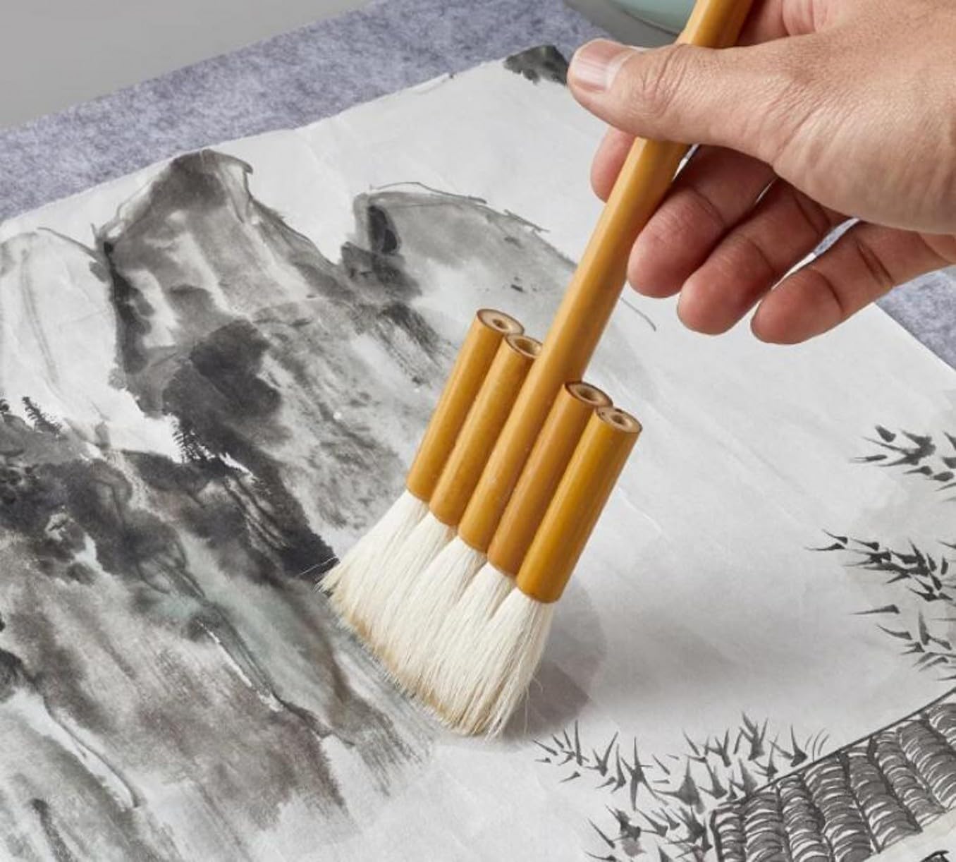 1pc 5-Row Origami Hake Brush with Pipe Handle, Sheep & Goat Hair for Watercolor Artist Art Supplies
