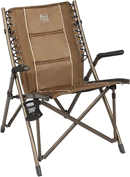 Timber Ridge Bungee Folding Camping Chairs for Adults, Heavy Duty Collapsible Padded Chair with Armrests Cup Holder, Foldable Outdoor Lounge Chairs for Fishing, Lawn, Supports 300 lbs, Earth Brown