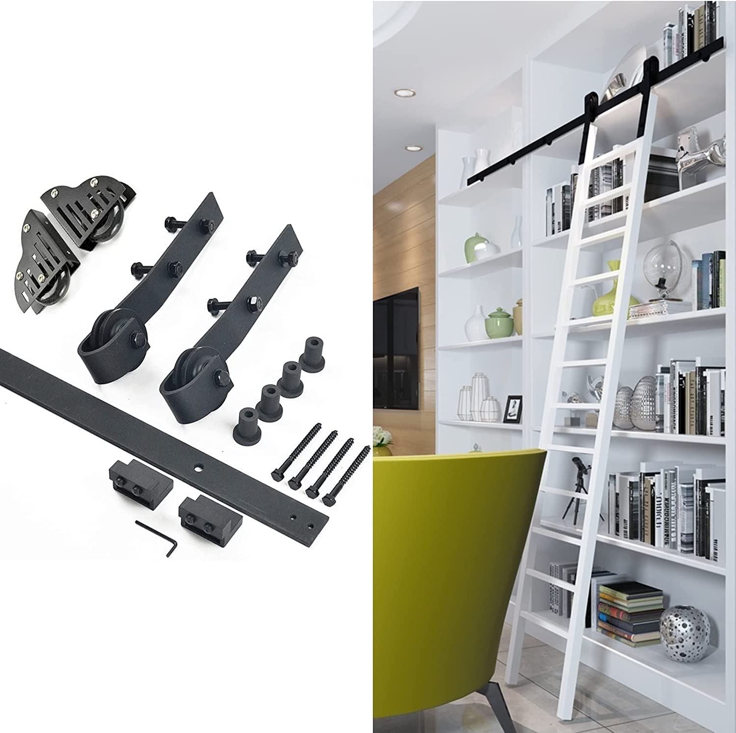 Kit de quincaillerie pour échelle coulissante de bibliothèque en acier noir