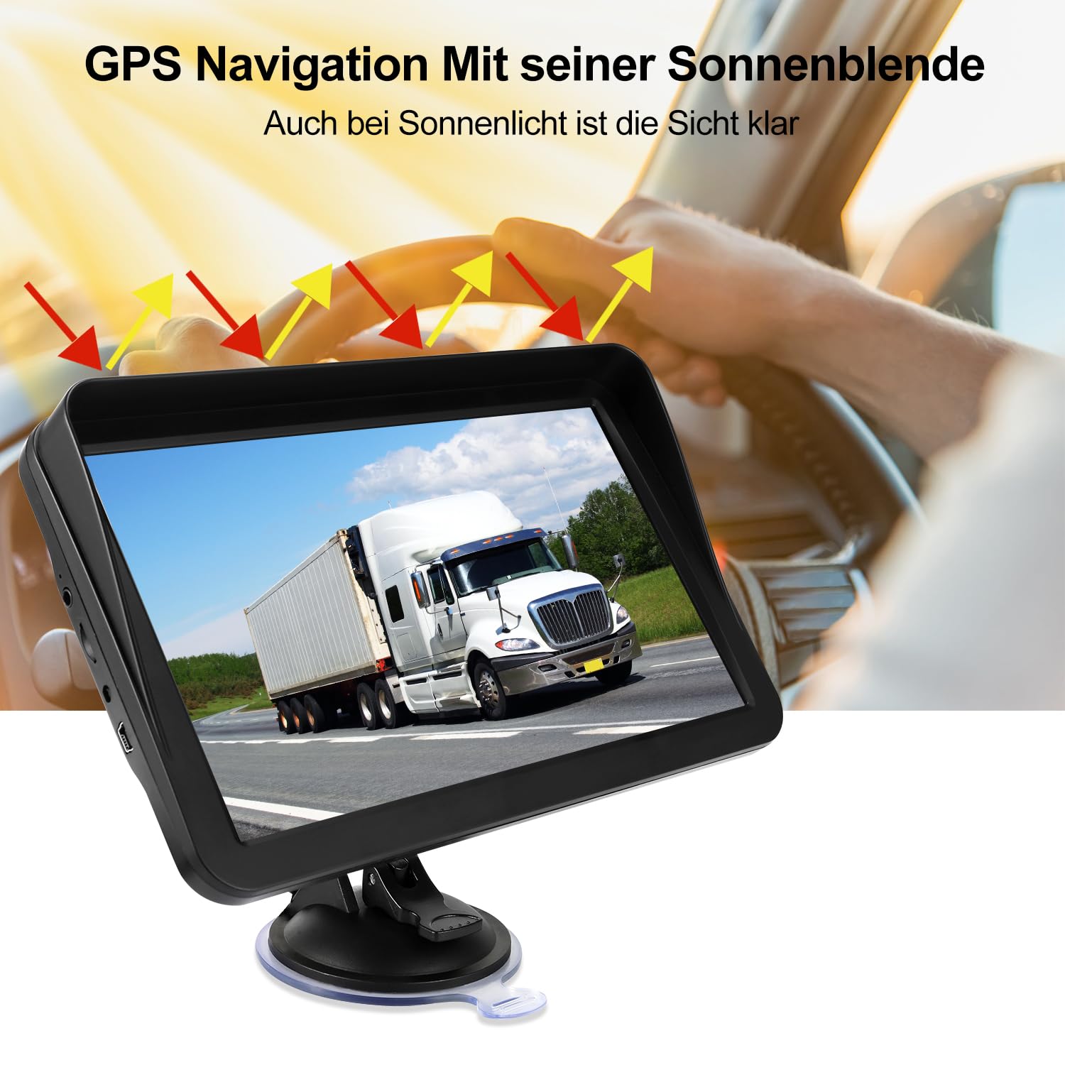 GPS-Navigation für PKW LKW 9 Zoll Navigationsgerät mit Sonnenschirm POI Sprachführung Spurassistent Europakarte Kartenaktualisierungen