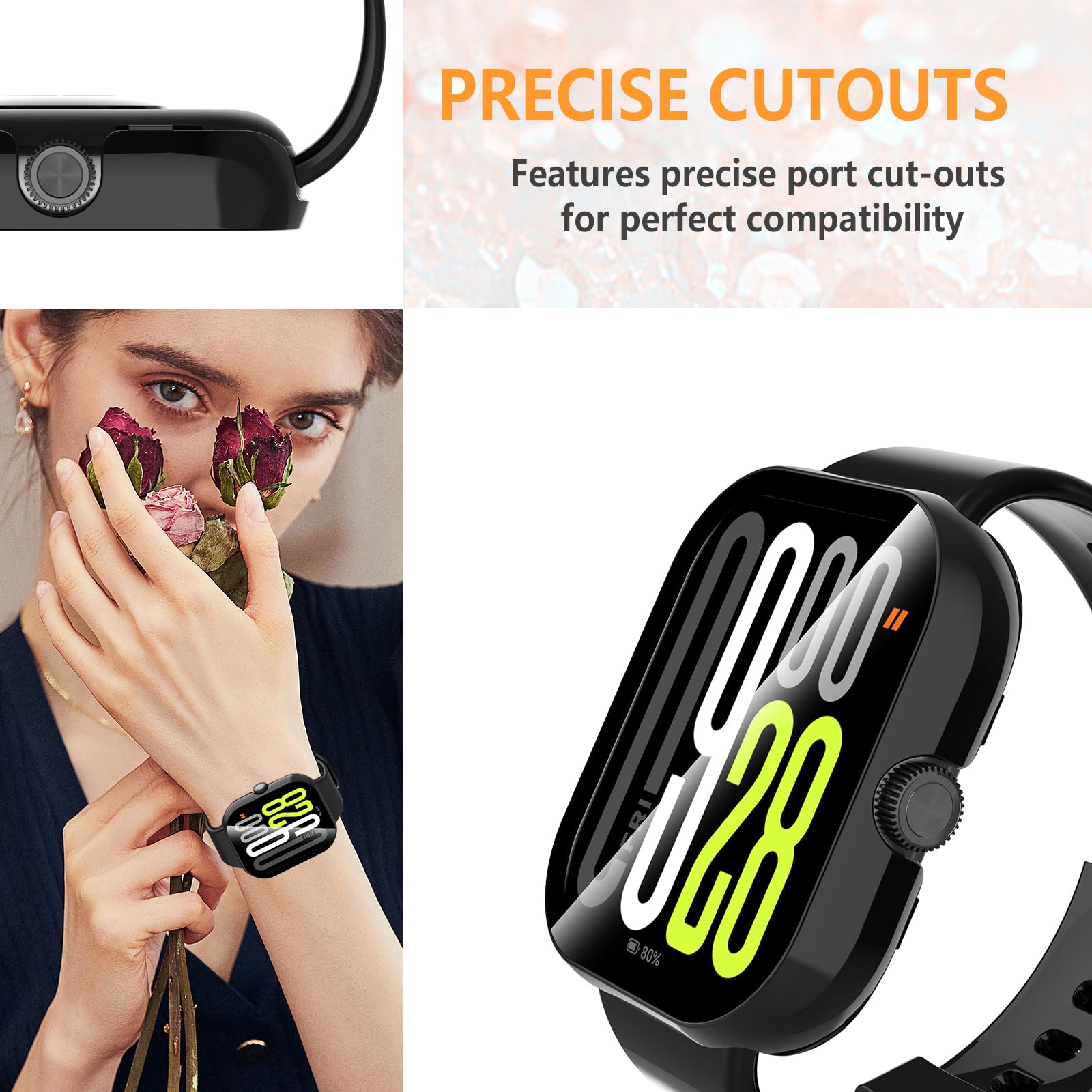 Hianjoo 5 sztuk etui ze szkła hartowanego kompatybilne z Xiaomi Redmi Watch 5 【NIE dla 5 Active / 5 Lite】, folia ochronna na ekran oraz etui PC kompatybilne z Xiaomi Redmi Watch 5