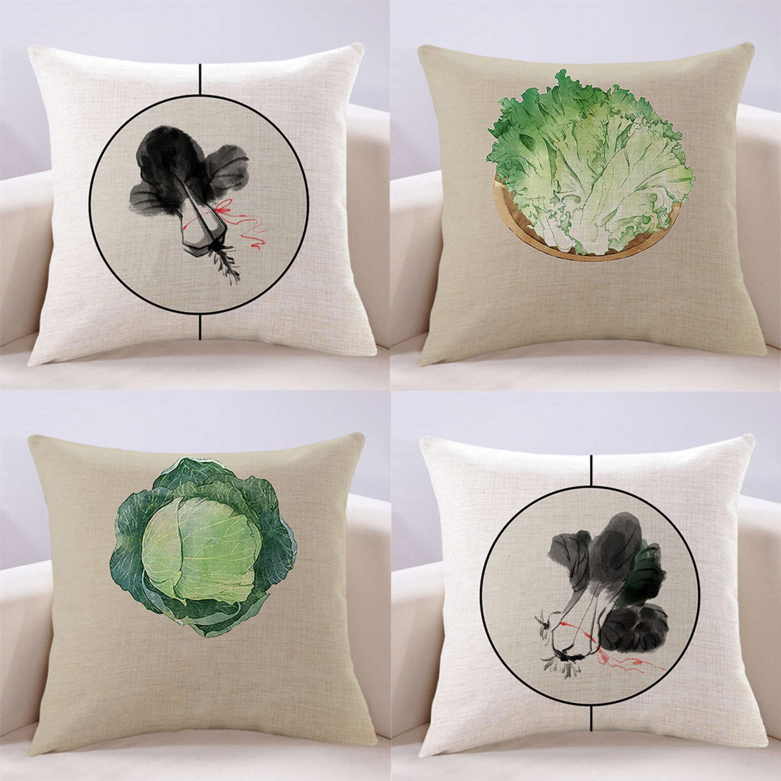 Housses de coussin de canapé fermeture éclair dissimulée lin 4pc