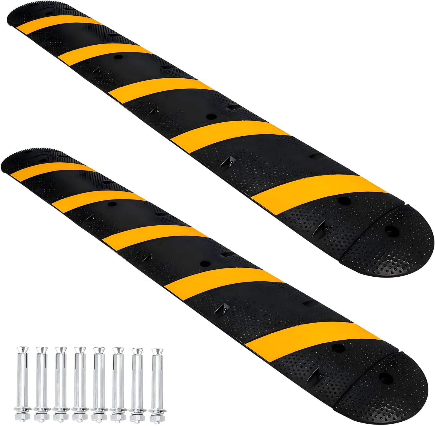 7Ft Recycled Rubber Speed Bump for Driveway with End Caps, 2 Packs Heavy Duty Traffic Calming Hump with 25000 Lbs Capacity, 2 Channel Modular Cable Protector Ramps for Asphalt Concrete Gravel Driveway