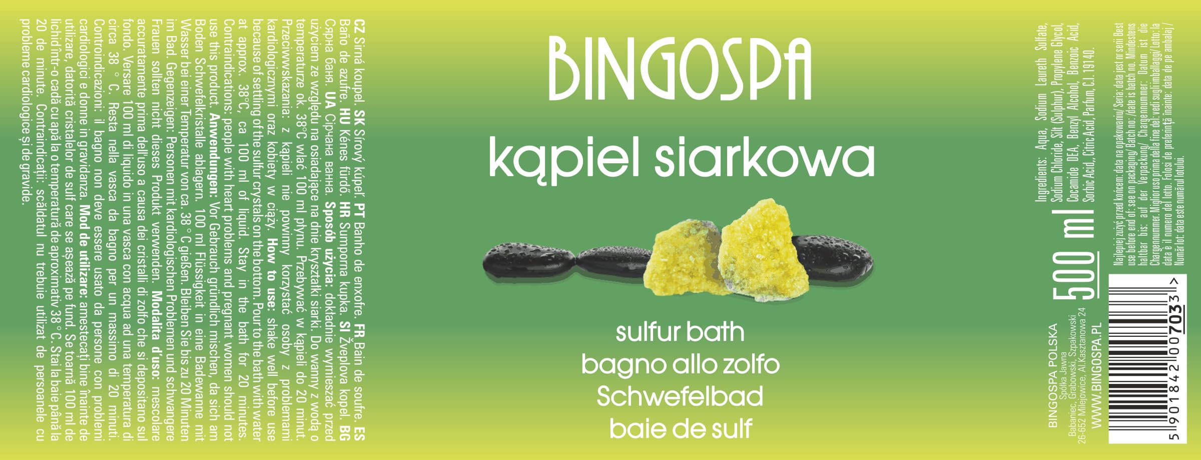 BingoSpa - Espuma de baño de azufre, baño de espuma, aditamentos para el baño, para callos, cuidado de la piel, cuidado del cabello, 500 ml…