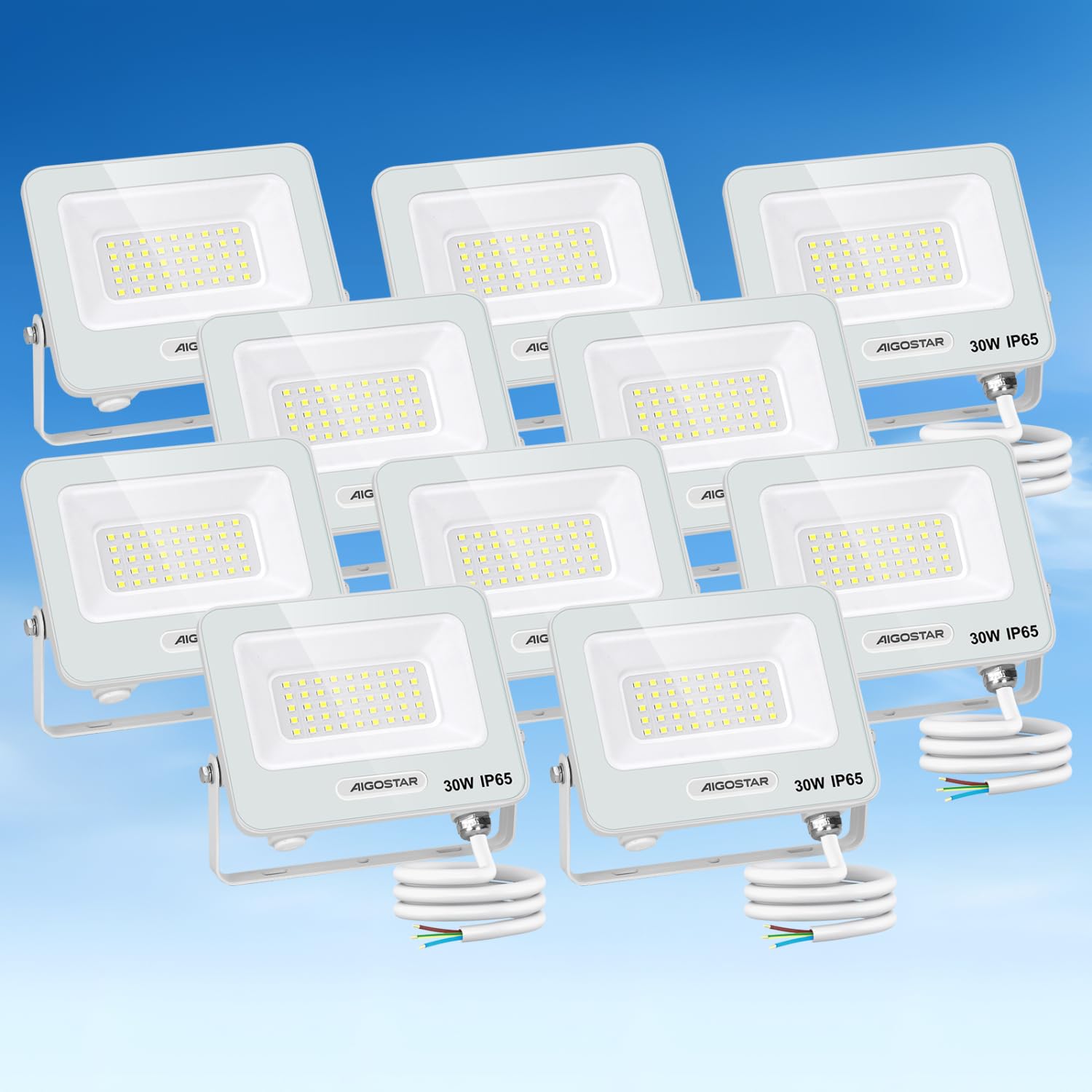 Aigostar Faretto LED da Esterno 30W, 2450LM, Faretti LED Esterno luce bianca 6500K, Luce di Sicurezza Impermeabile IP65, Per Giardino, Cortile, Garage, Corridoio, Confezione da 10