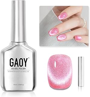 GAOY Cat Eye Gel Nail Polish, 16ml Pink Glitter Holographic Nail Polish with Magnet, Reflective Translucent UV Gel, 2280 Electric Pink