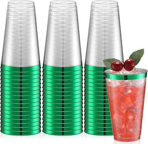 Norme 50 vasos de graduación verdes de 16 onzas desechables de plástico para fiestas, vasos de vino para fiestas, vasos antiguos para café, boda,