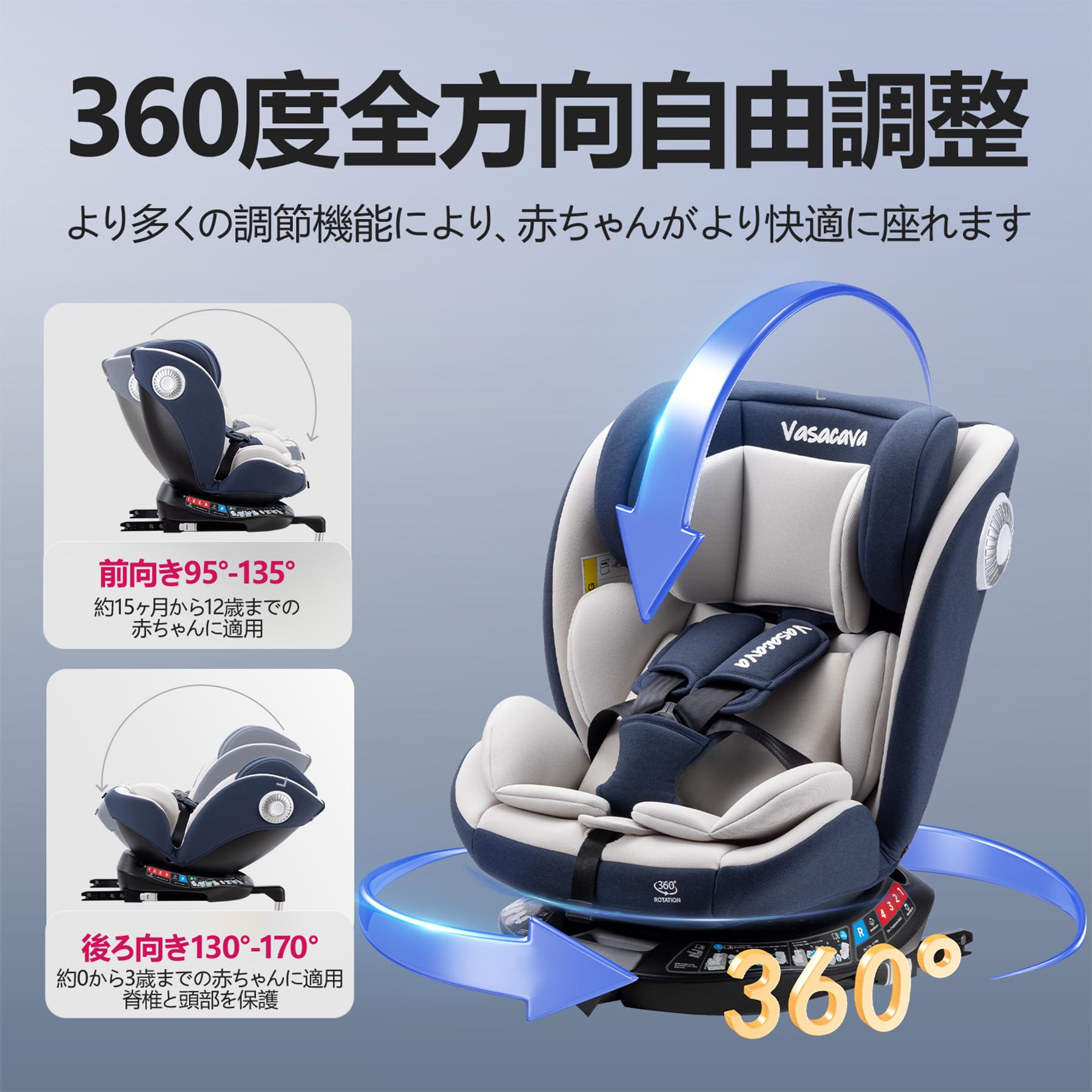 Amazon | Vasacava チャイルドシート 新生児から12歳頃 360°回転式