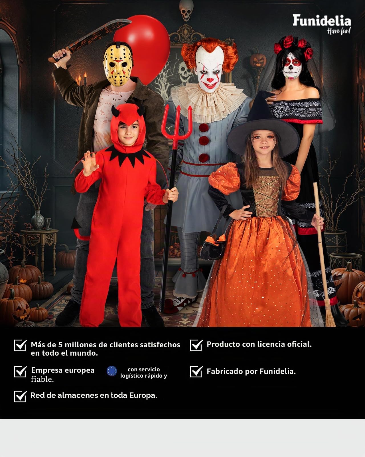 Funidelia Disfraz Oficial de Pennywise - IT Capítulo Dos para mujer, Incluye vestido, cuello, calentadores y dos pompones, Talla S - Traje para adultos para fiestas, Carnaval y Halloween