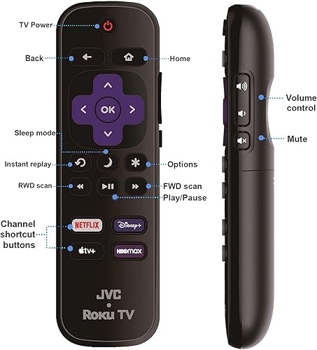 Miniatura 5 de Control remoto de repuesto OEM compatible con todos los televisores LED inteligentes JVC HDR Roku Solo funciona con JVC Roku TV, no para Roku Stick