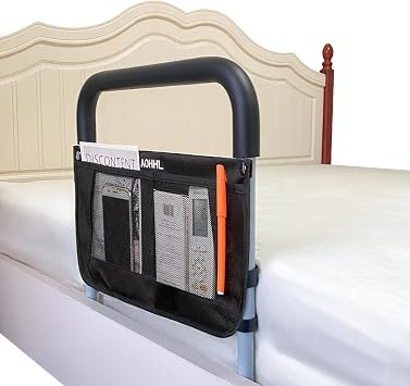 Bed Guard Adult Nursing Side Rail for Bed Fences, Rising Handrails, Side Rails, Bed Fall Prevention Assist Rail with Storage Pockets, Bed Handrail Assist Bar, Folding Type Bed Guard Gray