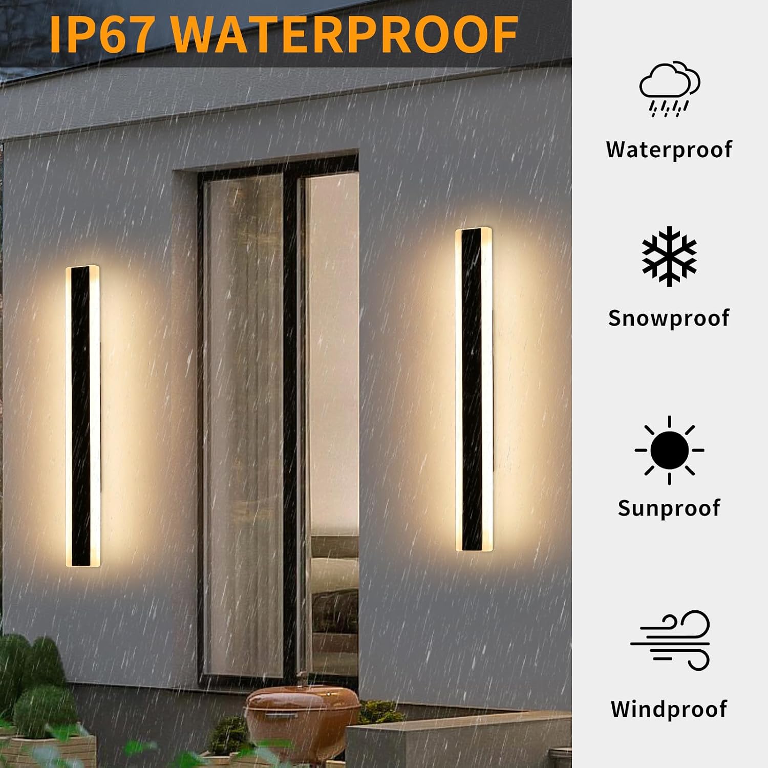 Modern 31.4inch Outdoor Wall Light, 3000K Black Acrylic Exterior Lighting Fixtures Wall Mount, Ip65 Waterproof Modern Porch Lights Outdoor Wall Sconce, Led Long Wall Lights for House Hard-Wired