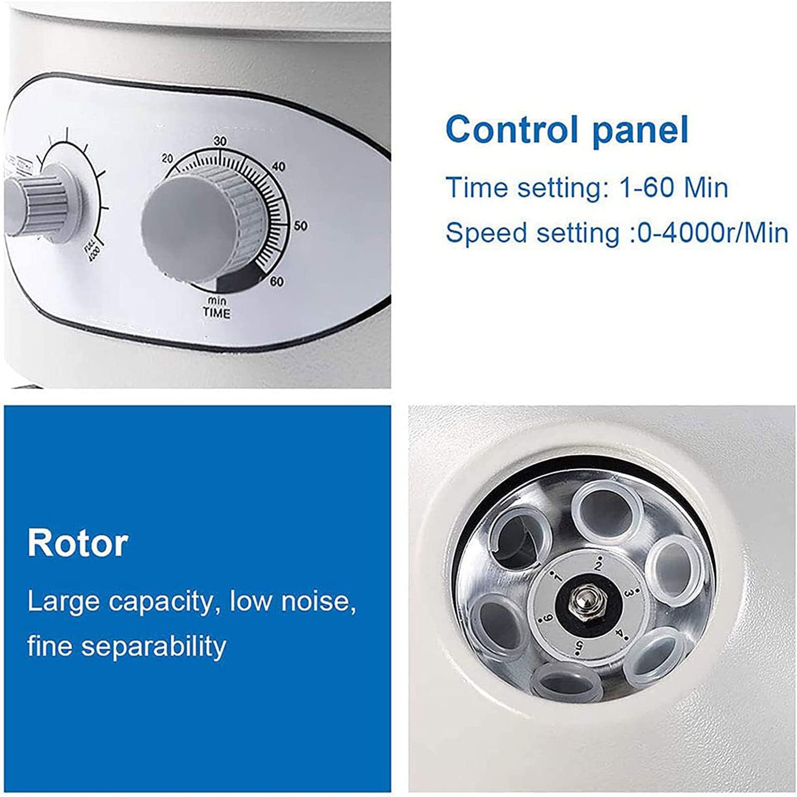 Máquina centrífuga de sobremesa, Mini centrífuga, centrífuga eléctrica de Laboratorio, con Temporizador y Control de Velocidad, Rango de Tiempo de 0-60 Minutos, 4000 R/min, para investigación