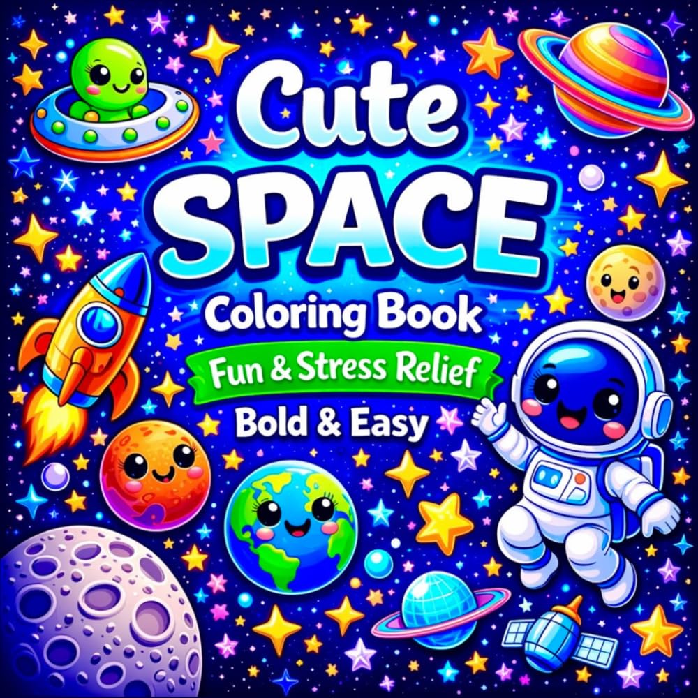 Cute Space: Coloring Book Fun & Stress Relief for Kids and Adults, Bold & Easy, Kawaii Space for Relaxation (Bold & Easy Cute Coloring Books for Kids and Adults)